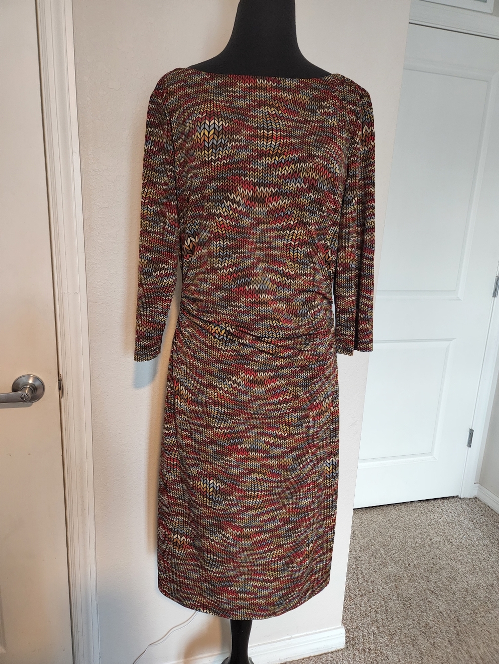David Meister Multicolor Knit Long-Sleeve Sheath Dress